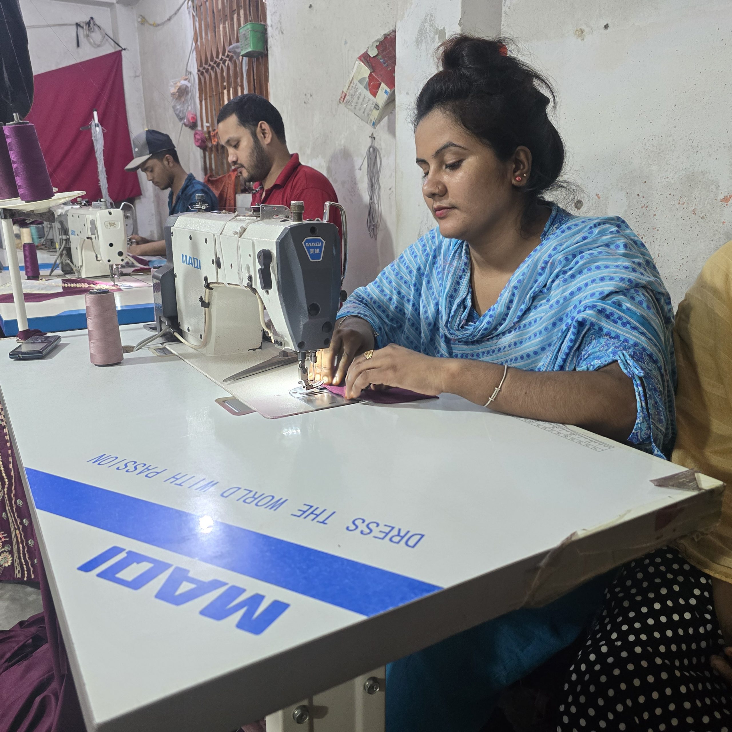 A garment factory in Kamrangirchar where men and women make different types of clothes. ©️ MSF