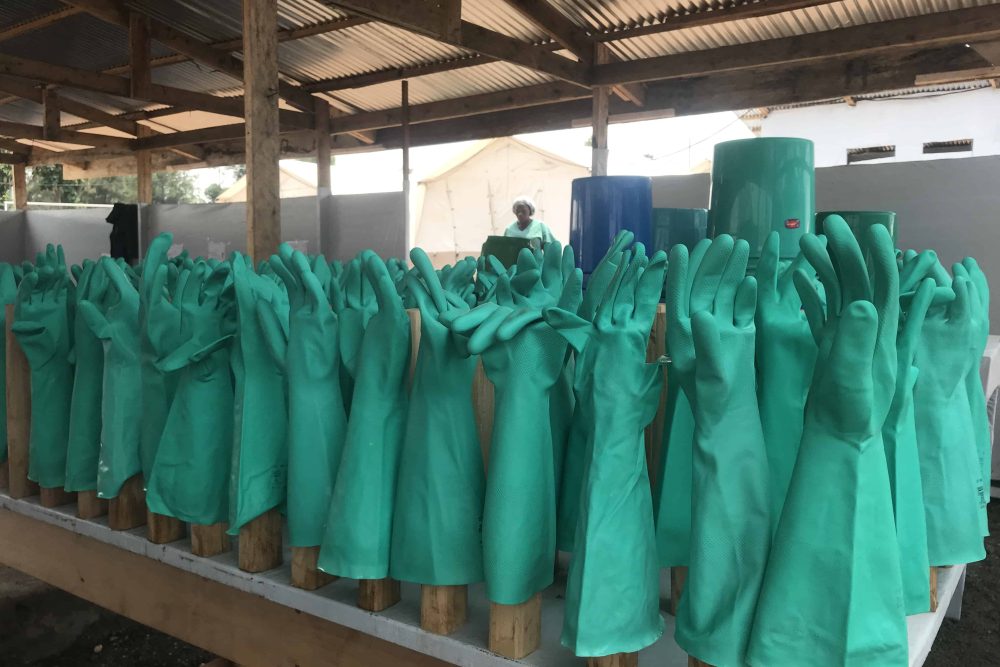 Ebola treatment center in Goma Hygiene teams working in ETC.